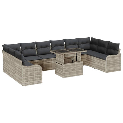 Gartensofa-set mit Kissen 11 pcs Hellgrau Poly Rattan