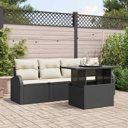 Garten-Sofa-Set mit Kissen mit Kissen 5 pcs Schwarz Poly Rattan