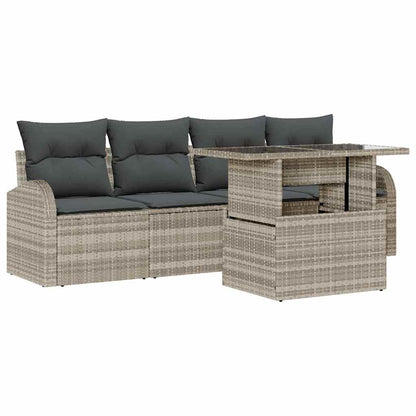 Garten-Sofa-Set mit Kissen 5 pcs Hellgrau Poly Rattan
