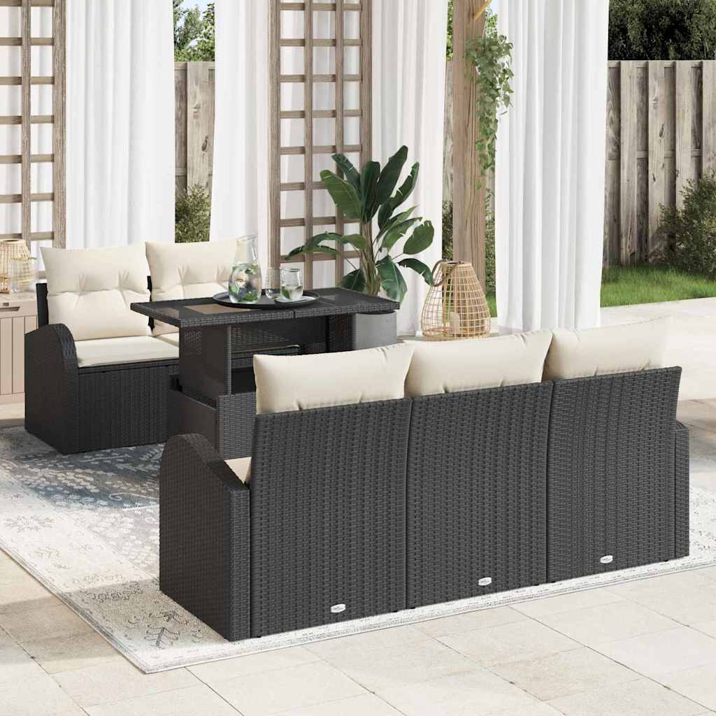Gartensofa-set mit Kissen mit Kissen 6 pcs Schwarz Poly Rattan