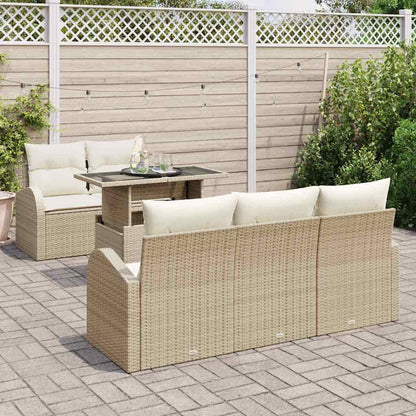 Gartensofa-set mit Kissen mit Kissen 6 pcs Beige Poly Rattan