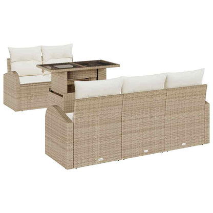 Gartensofa-set mit Kissen mit Kissen 6 pcs Beige Poly Rattan