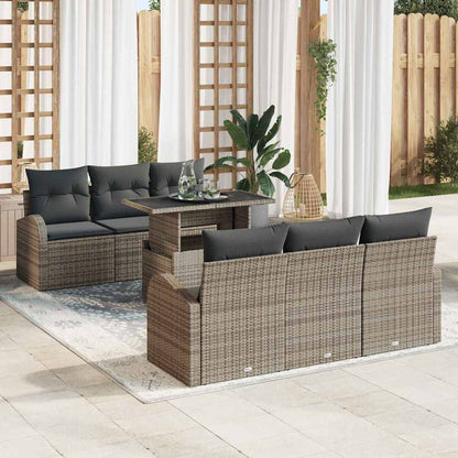 Gartensofa-set mit Kissen mit Speicher 7 pcs Grau Poly Rattan