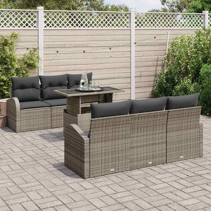 Gartensofa-set mit Kissen mit Speicher 7 pcs Grau Poly Rattan