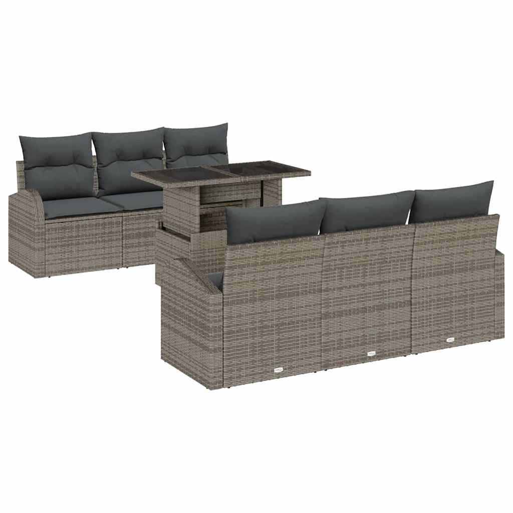 Gartensofa-set mit Kissen mit Speicher 7 pcs Grau Poly Rattan