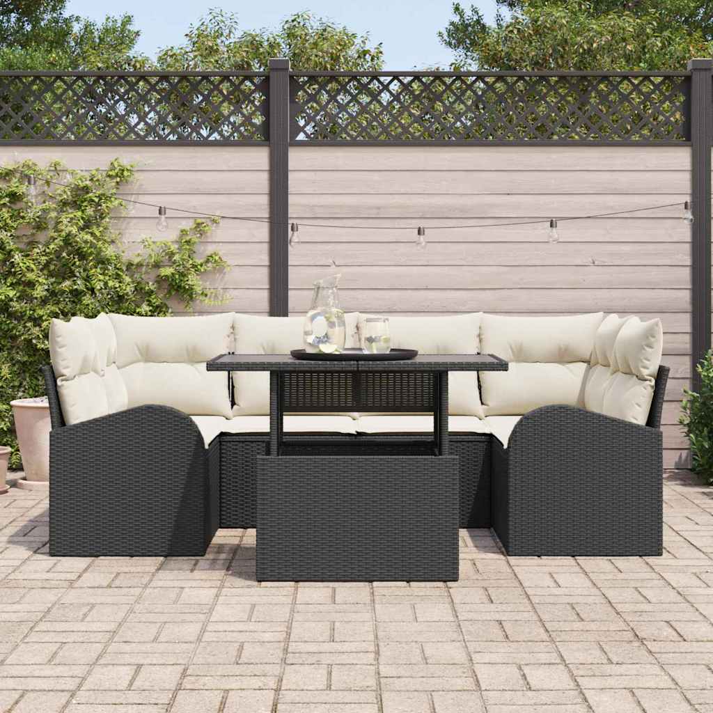 vidaXL Salon de jardin avec coussins 7 pcs Noir Résine tressée