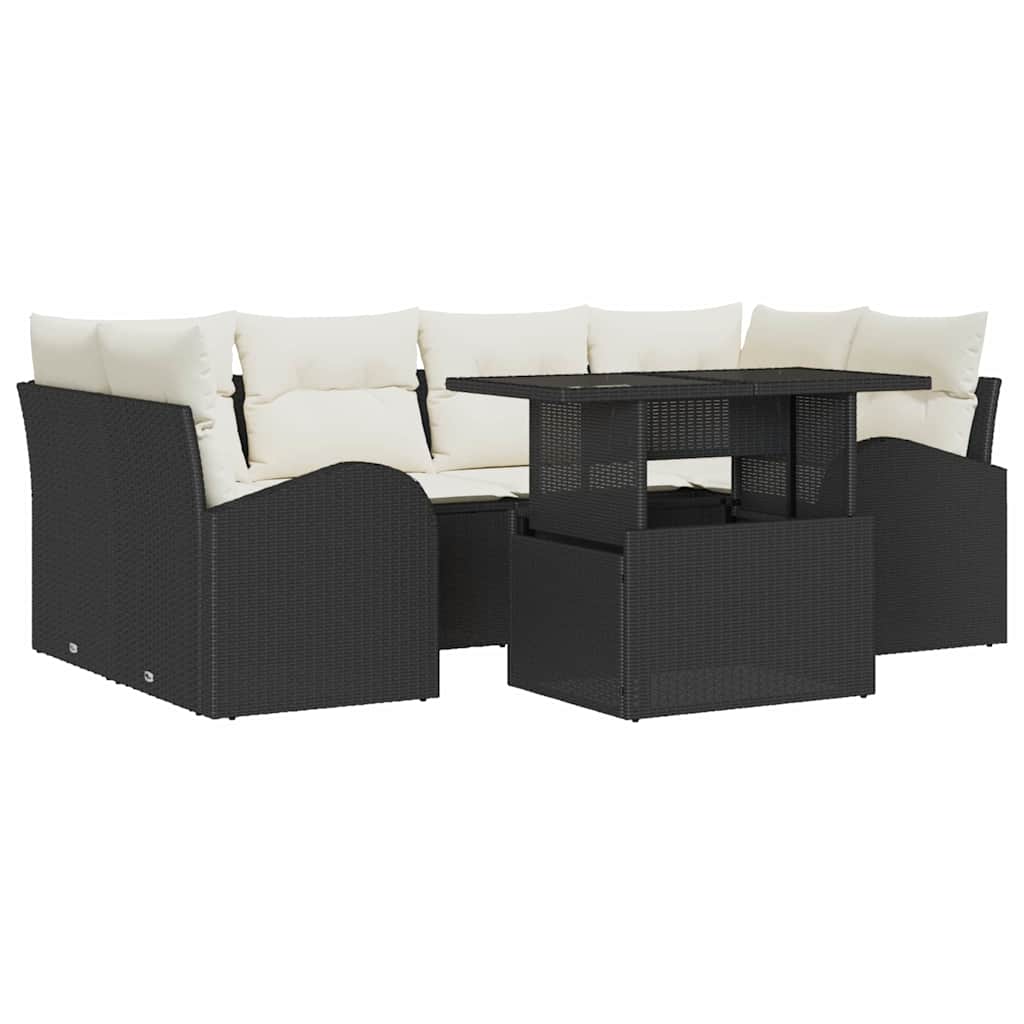 vidaXL Salon de jardin avec coussins 7 pcs Noir Résine tressée
