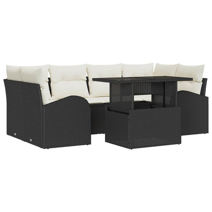 vidaXL Salon de jardin avec coussins 7 pcs Noir Résine tressée