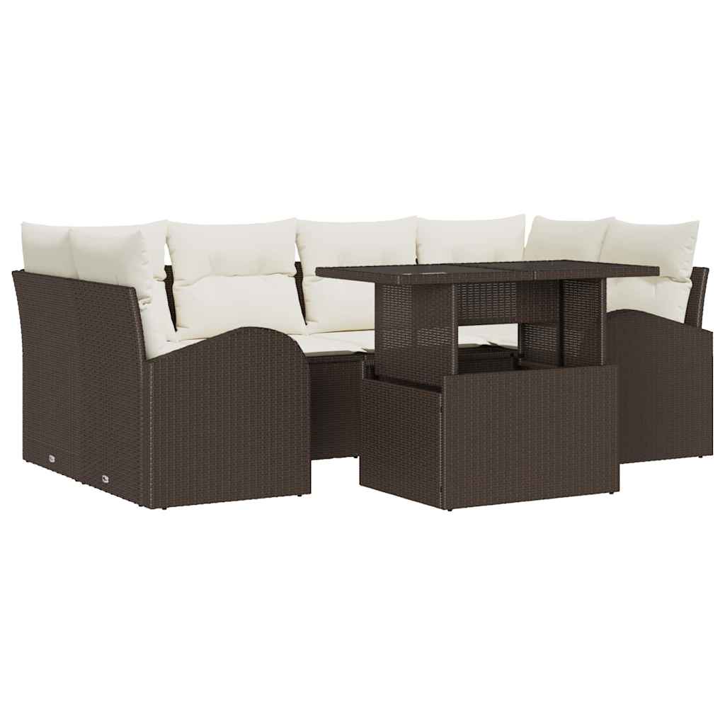 vidaXL Garten-Sofa-Set mit Kissen mit Speicher 7 pcs Braun Poly Rattan