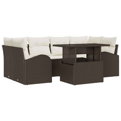 vidaXL Garten-Sofa-Set mit Kissen mit Speicher 7 pcs Braun Poly Rattan