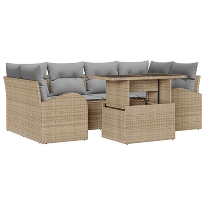 Garten-Sofa-Set mit Kissen mit Speicher 7 pcs Beige Poly Rattan
