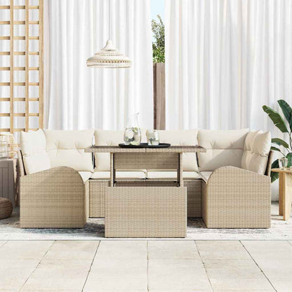 Garten-Sofa-Set mit Kissen mit Speicher 7 pcs Beige Poly Rattan
