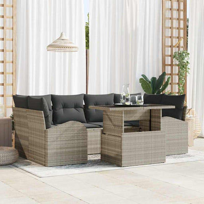 Garten-Sofa-Set mit Kissen 7 pcs Hellgrau Poly Rattan