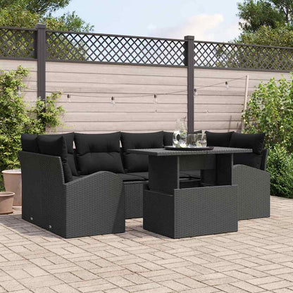 vidaXL Garten-Sofa-Set mit Kissen mit Kissen 7 pcs Schwarz Poly Rattan