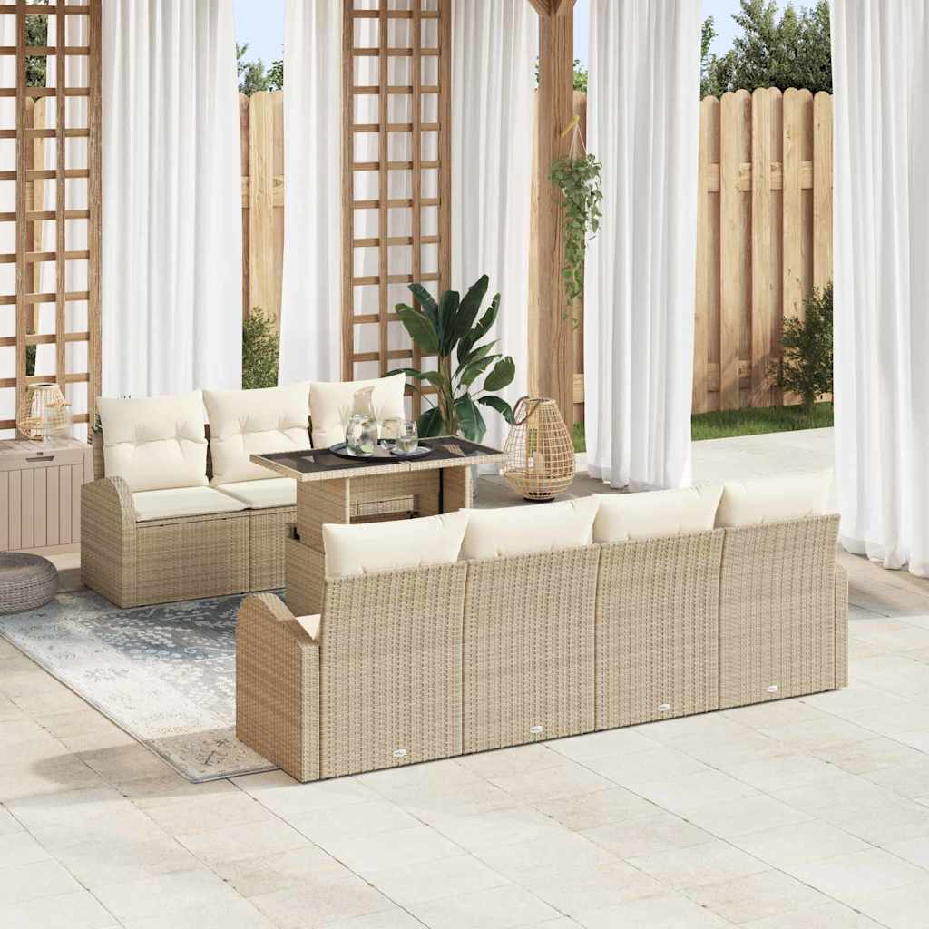Gartensofa-set mit Kissen mit Speicher 8 pcs Beige Poly Rattan