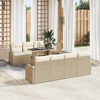 Gartensofa-set mit Kissen mit Speicher 8 pcs Beige Poly Rattan