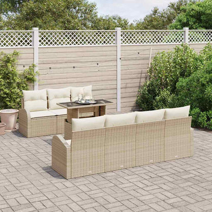 Gartensofa-set mit Kissen mit Speicher 8 pcs Beige Poly Rattan