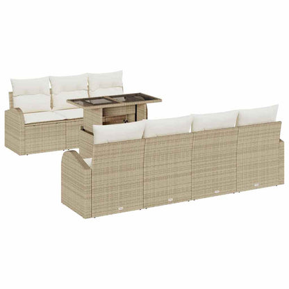 Gartensofa-set mit Kissen mit Speicher 8 pcs Beige Poly Rattan