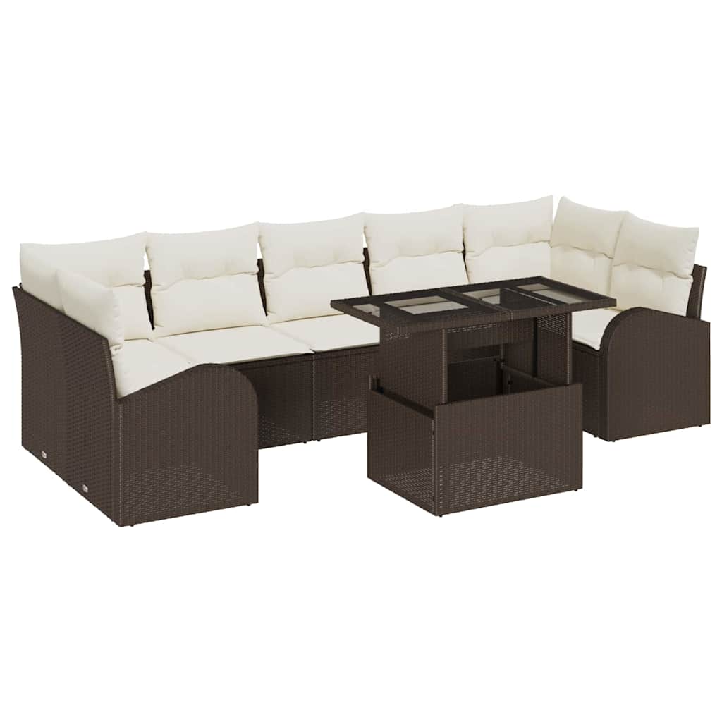 vidaXL Gartensofa-set mit Kissen mit Speicher 8 pcs Braun Poly Rattan