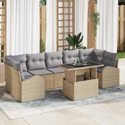 vidaXL Salon de jardin avec coussins et rangements 8 pcs Beige résine tressée