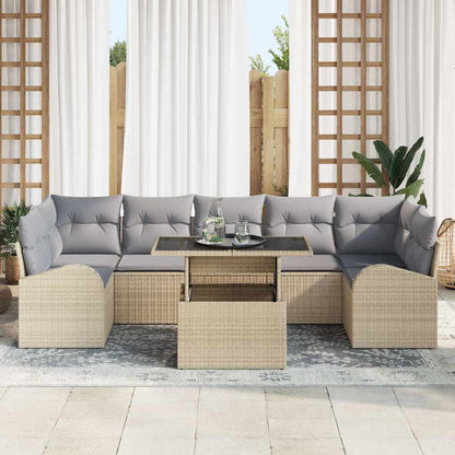 vidaXL Salon de jardin avec coussins et rangements 8 pcs Beige résine tressée