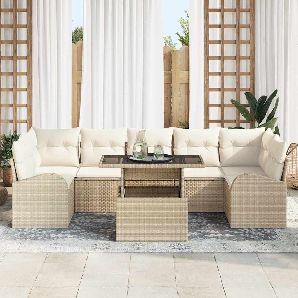 vidaXL Salon de jardin avec coussins et rangements 8 pcs Beige résine tressée
