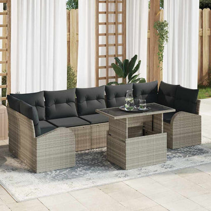 Gartensofa-set mit Kissen mit Kissen 8 pcs Hellgrau Poly Rattan