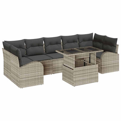 Gartensofa-set mit Kissen mit Kissen 8 pcs Hellgrau Poly Rattan