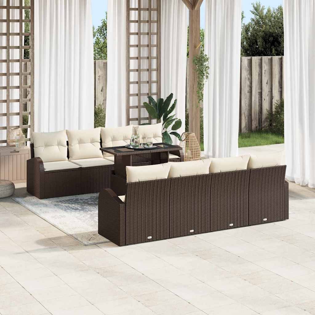 Gartensofa-set mit Kissen mit Speicher 9 pcs Braun Poly Rattan