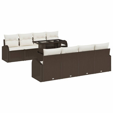 vidaXL Gartensofa-set mit Kissen mit Speicher 9 pcs Braun Poly Rattan