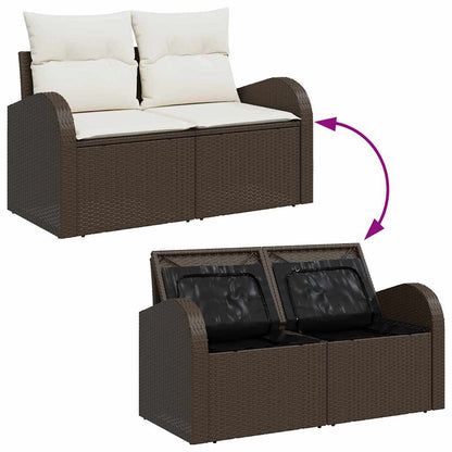 Gartensofa-set mit Kissen mit Speicher 9 pcs Braun Poly Rattan