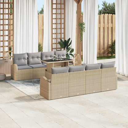 vidaXL Gartensofa-set mit Kissen mit Speicher 9 pcs Beige Poly Rattan