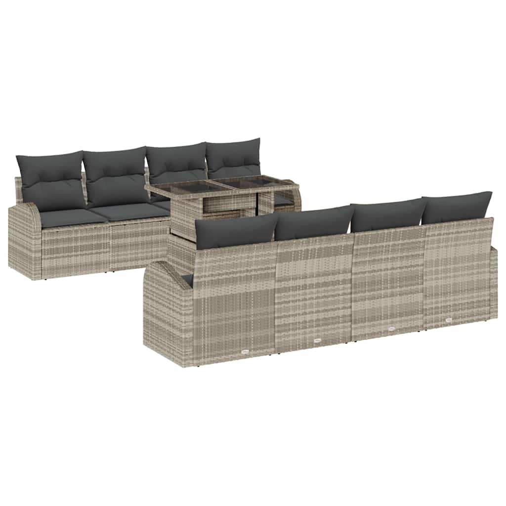 Gartensofa-set mit Kissen mit Kissen 9 pcs Hellgrau Poly Rattan