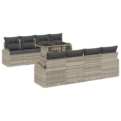 Gartensofa-set mit Kissen mit Kissen 9 pcs Hellgrau Poly Rattan