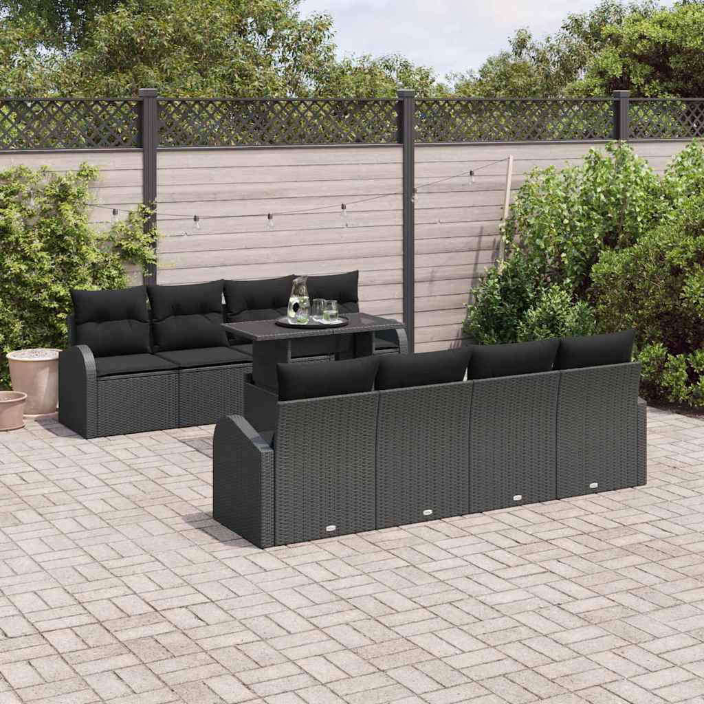 Gartensofa-set mit Kissen mit Kissen 9 pcs Schwarz Poly Rattan