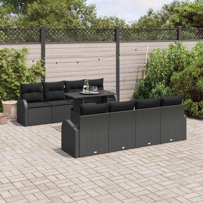 Gartensofa-set mit Kissen mit Kissen 9 pcs Schwarz Poly Rattan