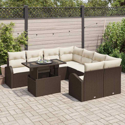 Garten-Sofa-Set mit Kissen mit Speicher 9 pcs Braun Poly Rattan