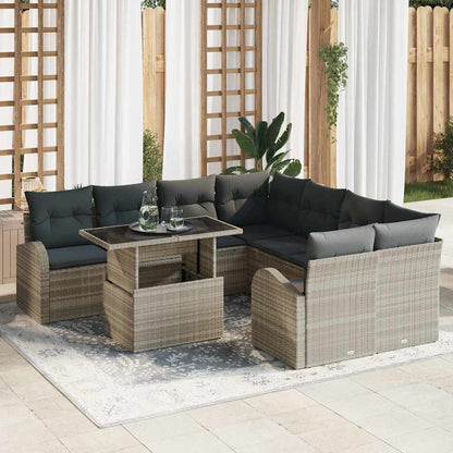 Garten-Sofa-Set mit Kissen 9 pcs Hellgrau Poly Rattan