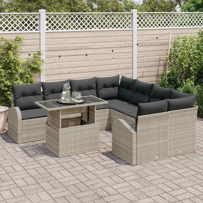 Garten-Sofa-Set mit Kissen 9 pcs Hellgrau Poly Rattan