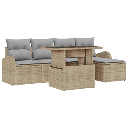 Garten-Sofa-Set mit Kissen mit Speicher 6 pcs Beige Poly Rattan
