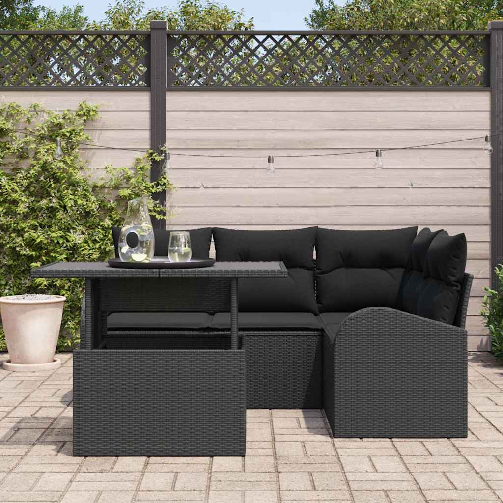 Gartensofa-set mit Kissen mit Kissen 5 pcs Schwarz Poly Rattan