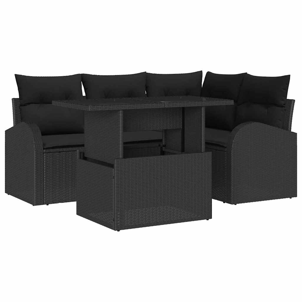Gartensofa-set mit Kissen mit Kissen 5 pcs Schwarz Poly Rattan