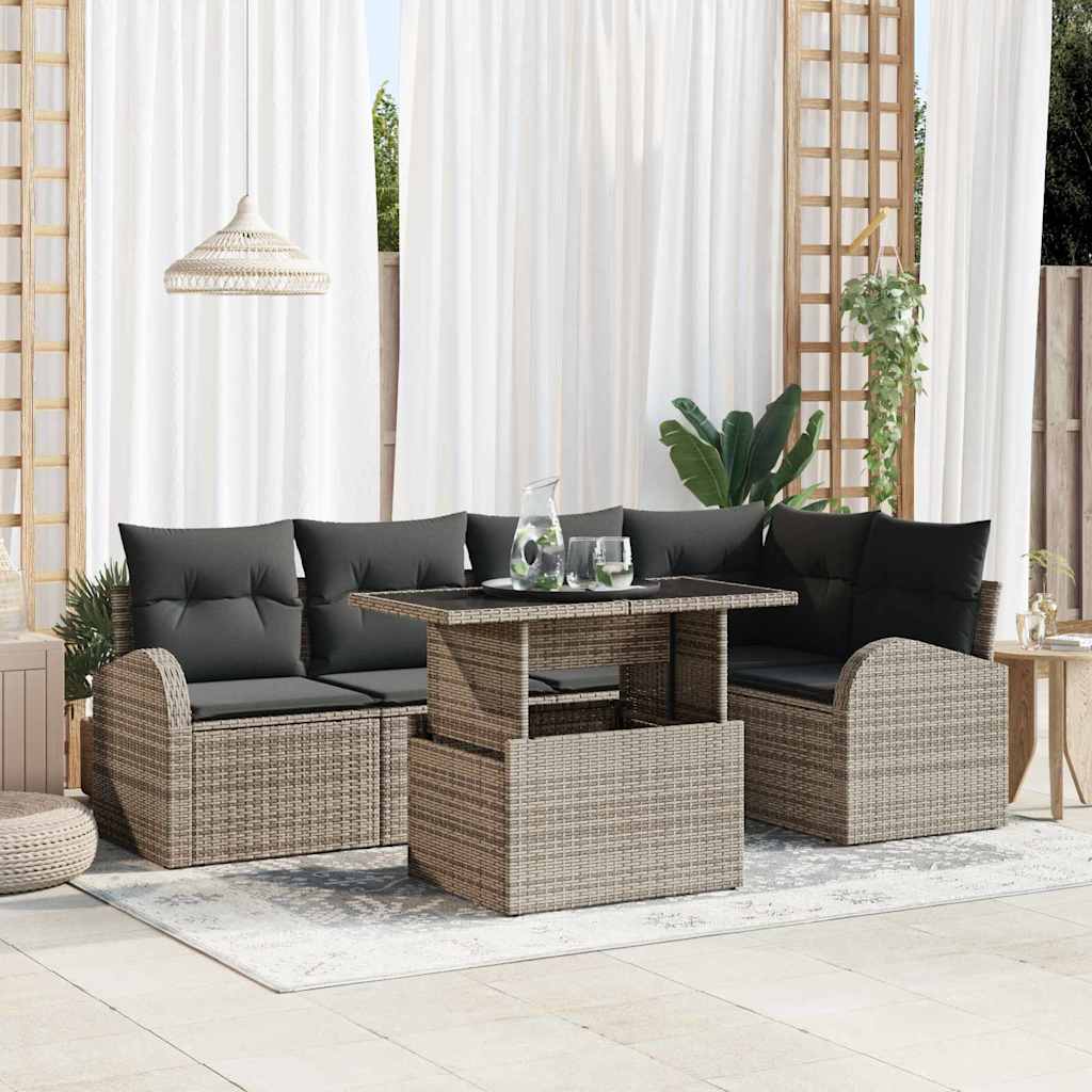 Gartensofa-set mit Kissen mit Speicher 6 pcs Grau Poly Rattan