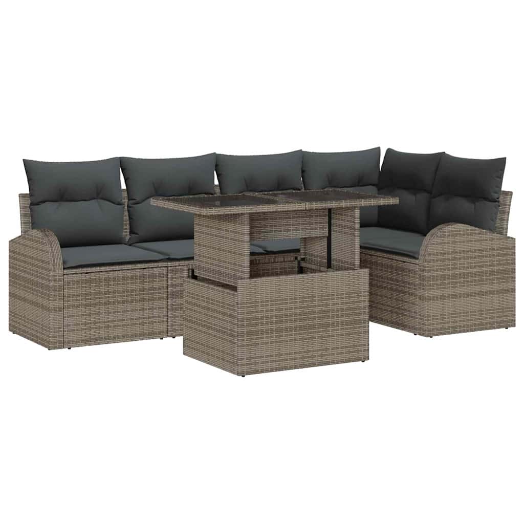 Gartensofa-set mit Kissen mit Speicher 6 pcs Grau Poly Rattan