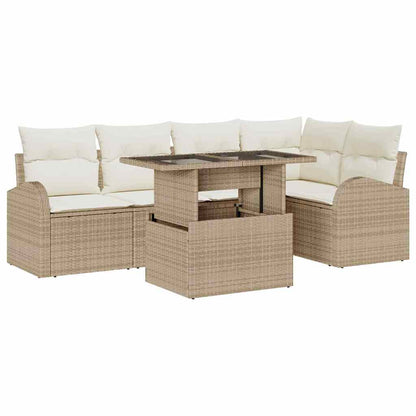 Garten-Sofa-Set mit Kissen mit Speicher 6 pcs Beige Poly Rattan