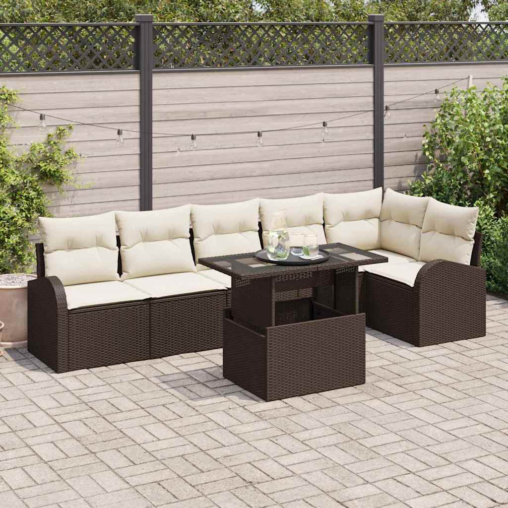 Garten-Sofa-Set mit Kissen mit Speicher 7 pcs Braun Poly Rattan
