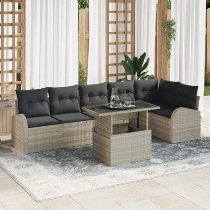Garten-Sofa-Set mit Kissen 7 pcs Hellgrau Poly Rattan