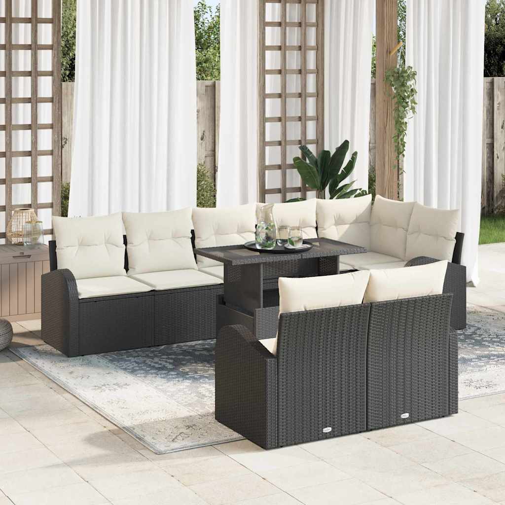 Garten-Sofa-Set mit Speicher 9 pcs Schwarz Poly Rattan