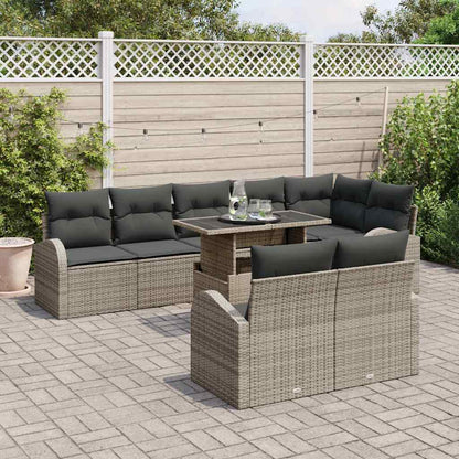 Garten-Sofa-Set mit Speicher 9 pcs Grau Poly Rattan