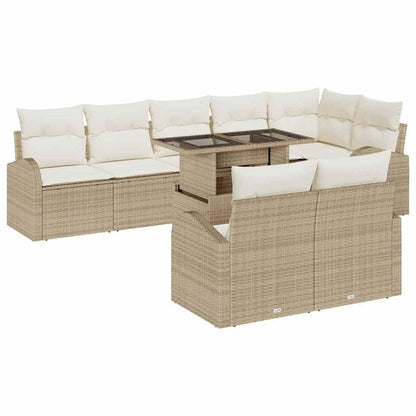 Gartensofa-set mit Kissen mit Speicher 9 pcs Beige Poly Rattan